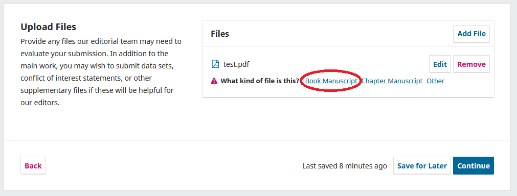 Screenshot showing the specification of file type.