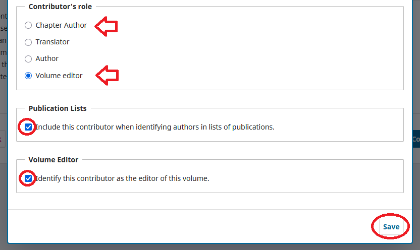 Screenshot showing the filling out of contributors.