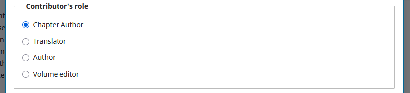 Screenshot showing the filling out of contributors’ roles.
