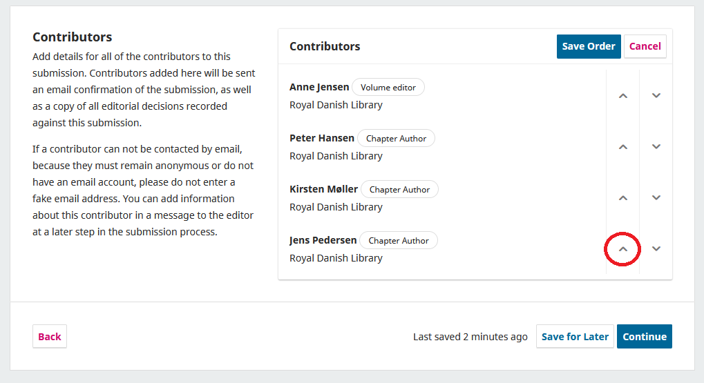 Screenshot showing the rearrangement of contributors.