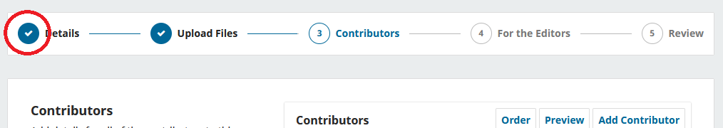 Screenshot showing all the steps of the submission process with the first step highlighted.