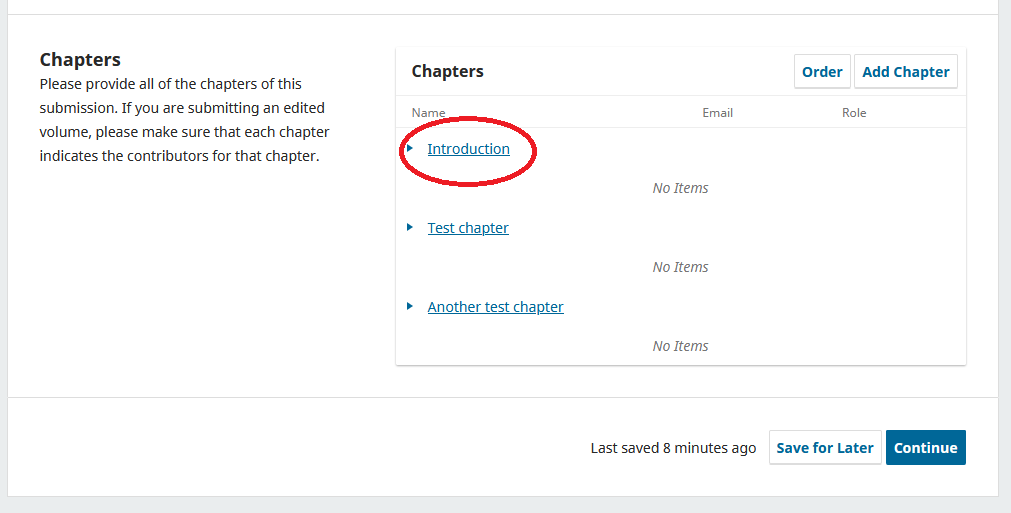 Screenshot showing all chapters.