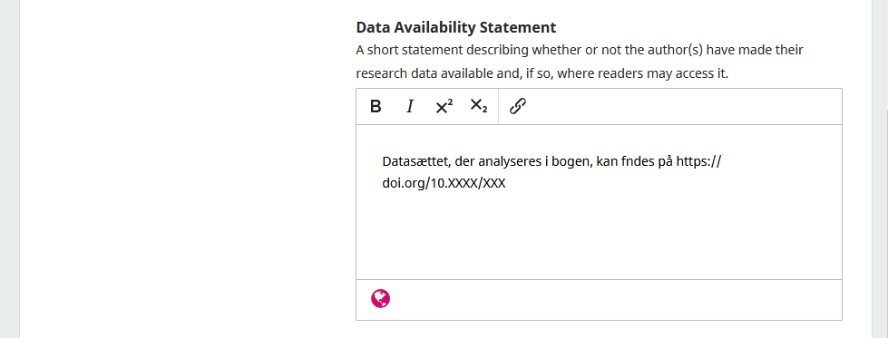 Screenshot showing the filling out of information about data availability.