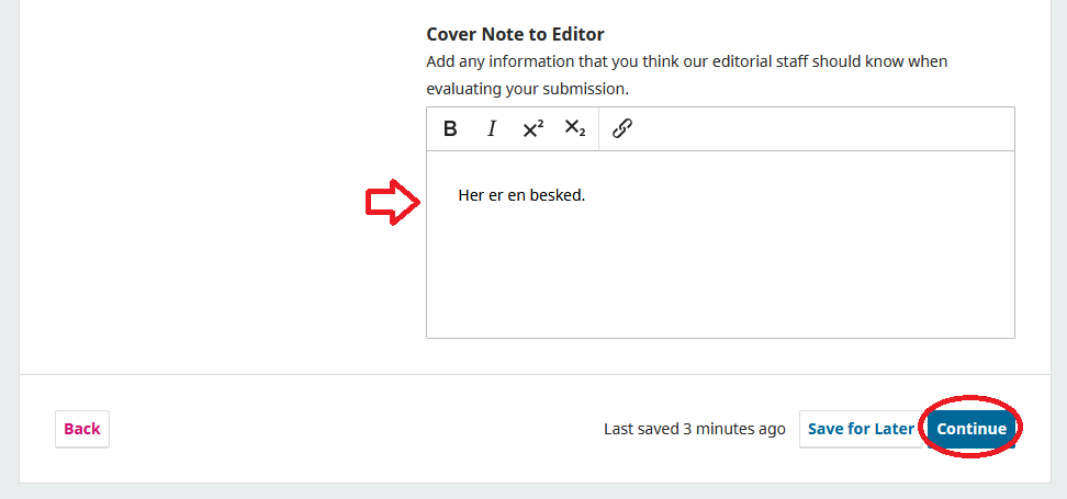 Screenshot showing the option to write a message to the editor.