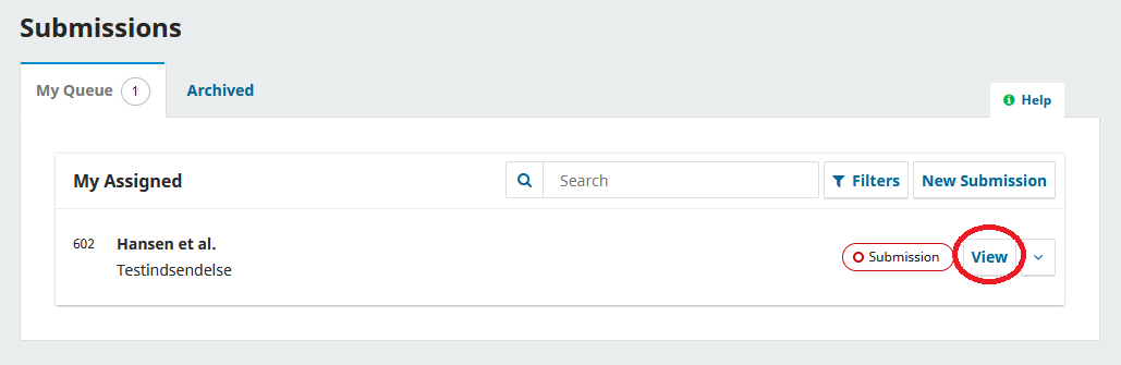 Screenshot showing the dashboard with an overview of submissions.