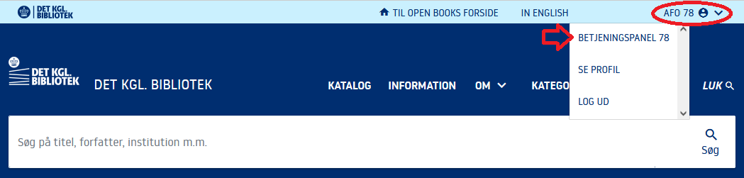 Skærmbillede der viser en menu, hvori Betjeningspanel er markeret.