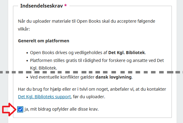 Skærmbillede der viser indsendelseskrav, man skal acceptere