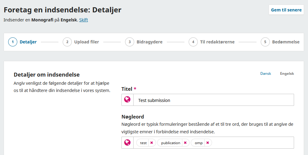 Skærmbillede der viser udfyldning af oplysninger.