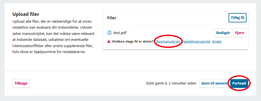 Skærmbillede der viser angivelse af filtype
