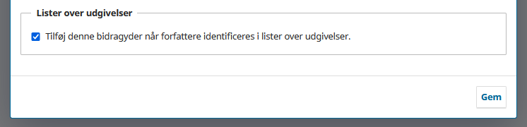 Skærmbillede der viser udfyldning af oplysninger om en bidragyder.