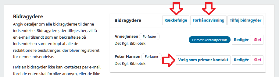 Skærmbillede der viser udfyldning af bidragydere.