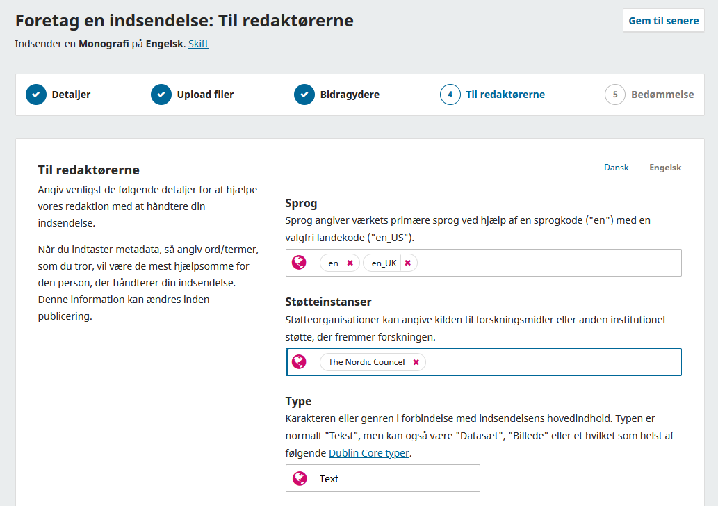 Skærmbillede der viser udfyldning af oplysninger.