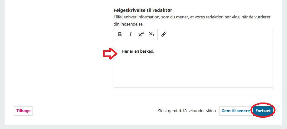 Skærmbillede der viser muligheden for at skrive en meddelelse til redaktøren.