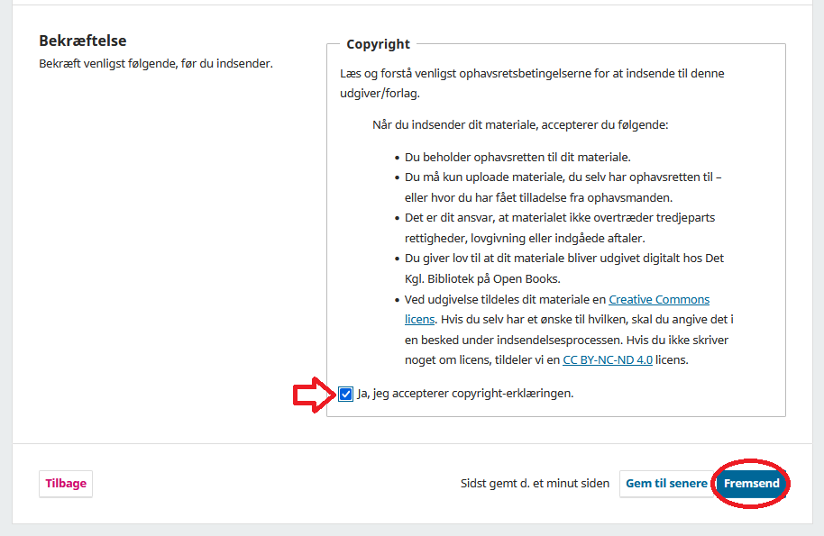 Skærmbillede der viser accept af ophavsretsbetingelser.