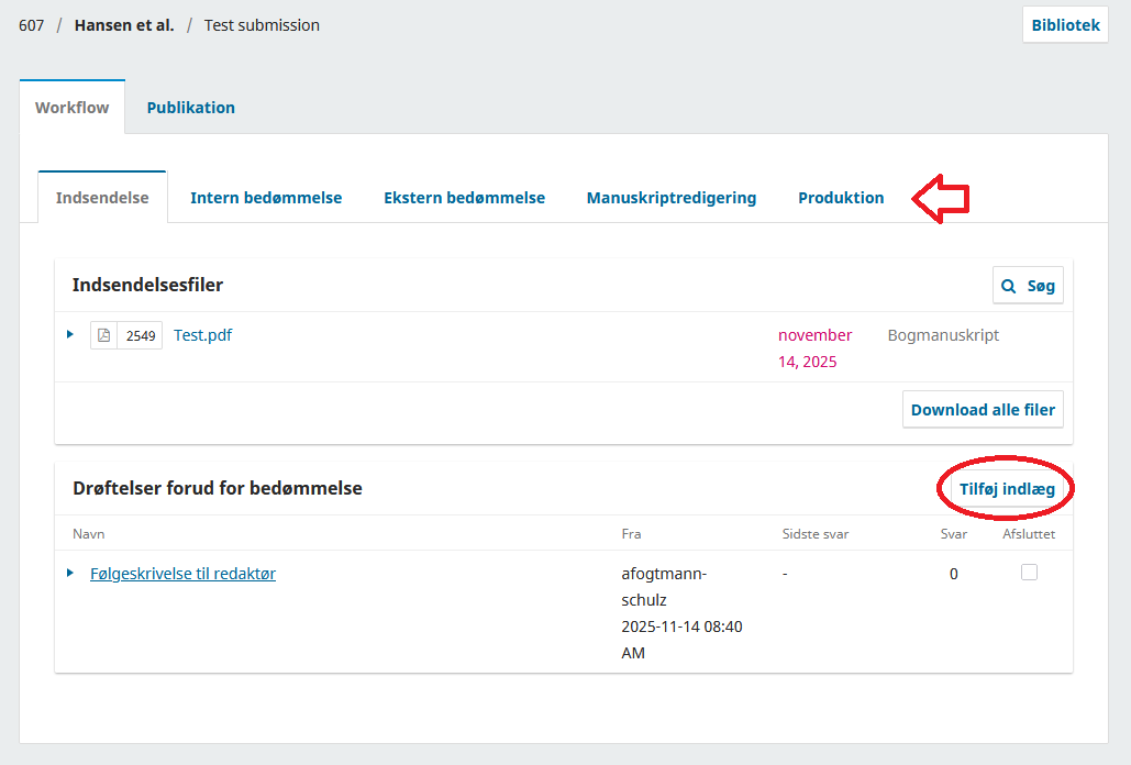 Skærmbillede der viser en indsendelse.