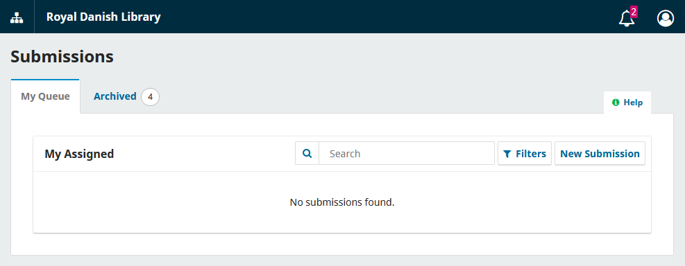 Screenshot showing the dashboard overview of submissions.