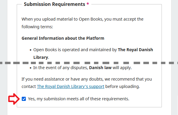 Screenshot showing the submission requirements that must be accepted.