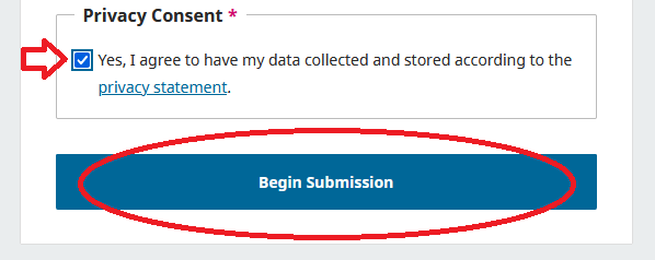 Screenshot showing acceptance of privacy terms.