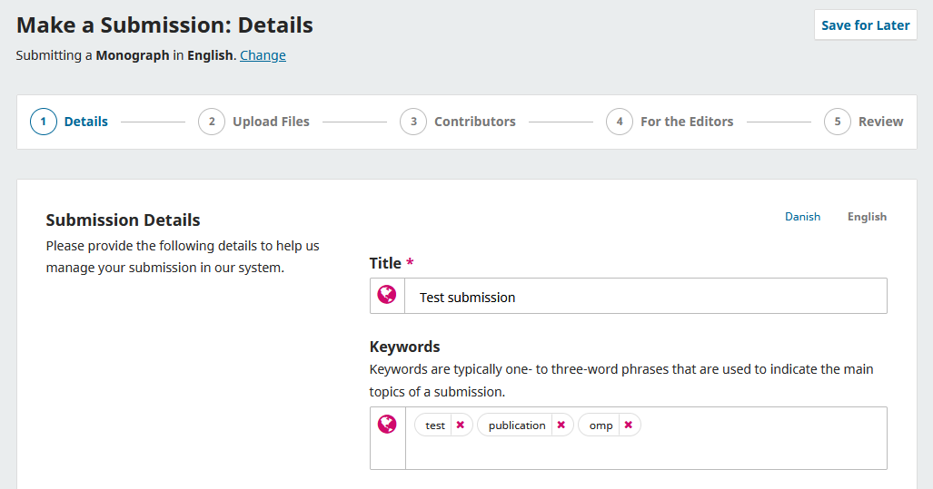 Screenshot showing the filling out of information.