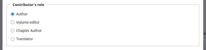 Screenshot showing the filling out of the contributor's role.