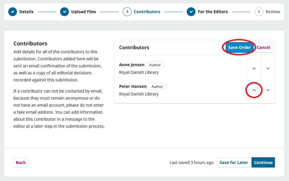 Screenshot showing the rearrangement of contributors.