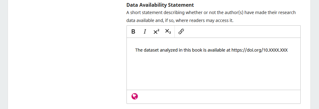 Screenshot showing the filling out of information about data availability.