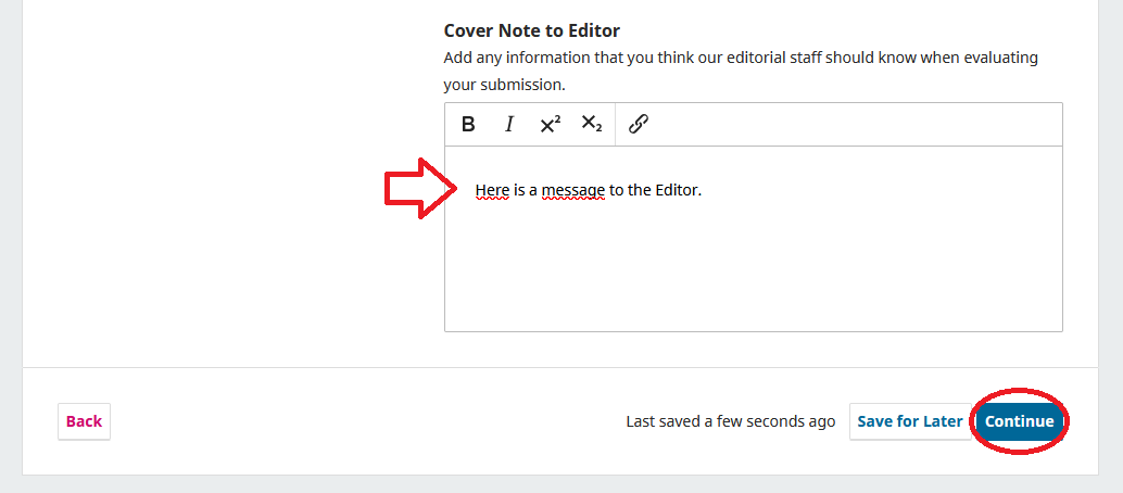 Screenshot showing the option to write a message to the editor.
