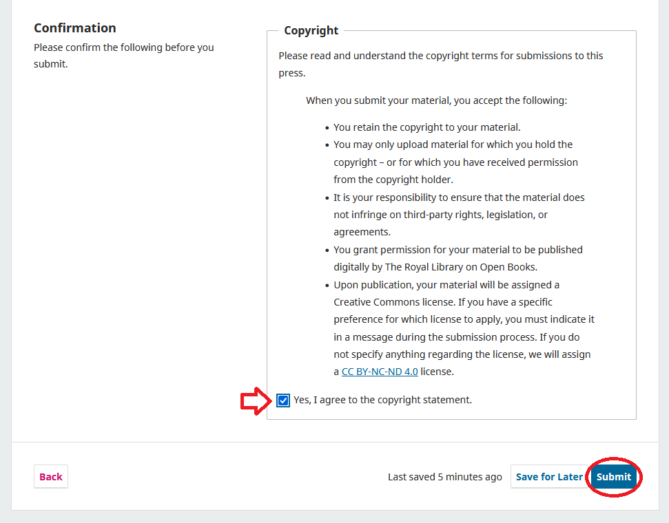 Screenshot showing acceptance of copyright terms.